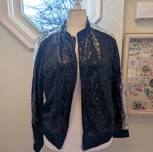 Black and silver sequin bomber jacket